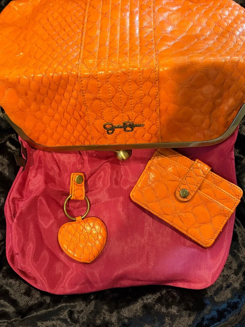 Jessica Simpson Orange Embossed Kiss-Lock Clutch Purse